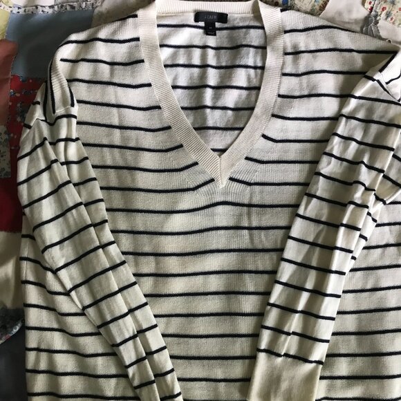 J. Crew Striped Merino/Cotton Sweater - Picture 1 of 5